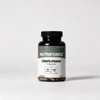 Pot de Lion's mane Nutriforce : 60 capsules de 500 mg d'extrait de crinière de lion, Hericium erinaceus, titré à 1 % d'héricénones