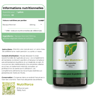 valeurs nutritionnelles du complément de bacopa monnieri de chez Nutriforce