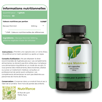 valeurs nutritionnelles du complément de bacopa monnieri de chez Nutriforce