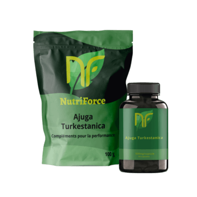photo de sachet de turkesterone sous forme d'Ajuga Turkestanica poudre ou capsules pas cher c'est un complément alimentaire pour la musculation