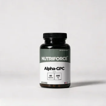 Pot d'Alpha-GPC Nutriforce : 60 capsules apportant chacune 500 mg de L-alpha-glycérylphosphorylcholine, une source concentrée de choline