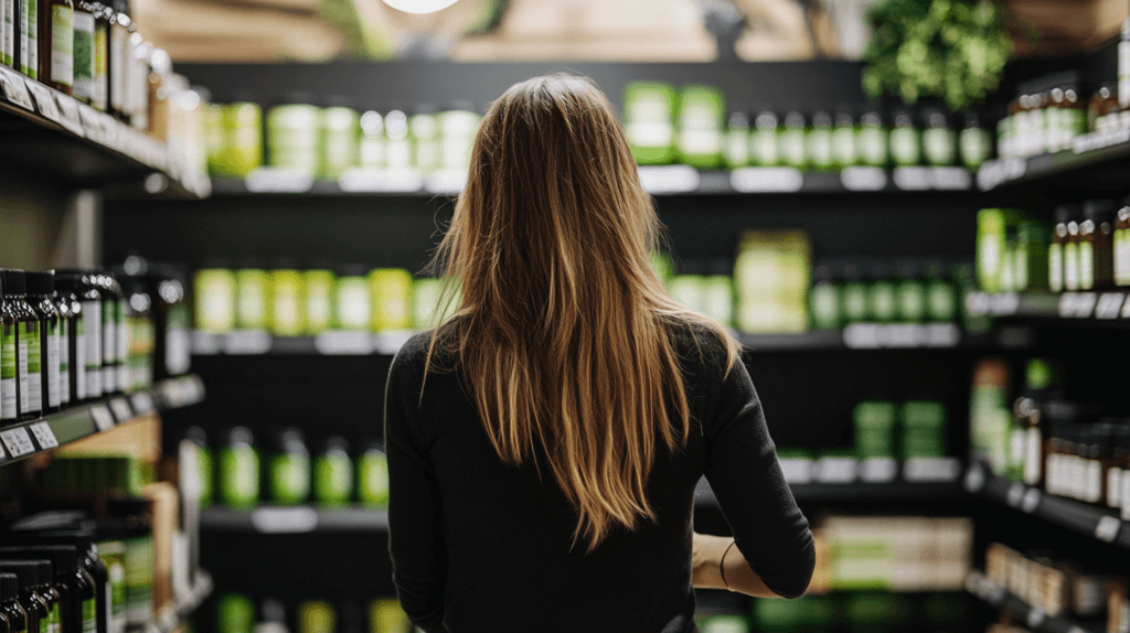 En France on peut acheter les Racetmas dans des magasins ou boutique en ligne de compléments alimentaire comme sur la photo de cette femme qui cherche des compléments dans une boutique 