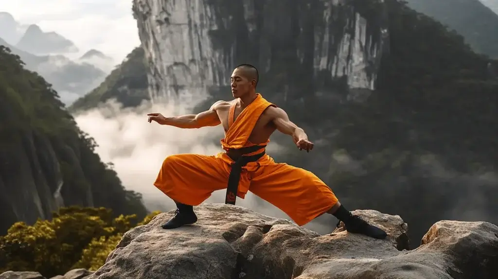 photo d'un moine shaolin qui prend des compléments alimentaires de shilajit en résin. Le shilajit lui permet de booster sa testostérone et de progresser en musculation en perdant du gras et du poids. C'est un complément pleins de bienfaits