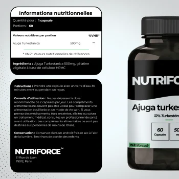 fiche nutritionnelle, origine et transparence de la turkstérone nutriforce avec avis clients.