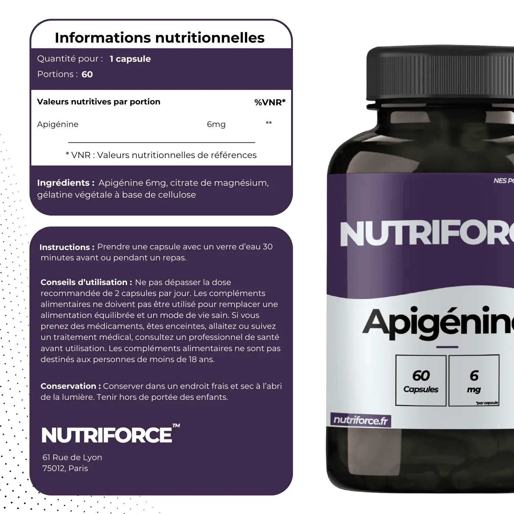 fiche nutritionnelle et traçabilité de l'apigénine nutriforce