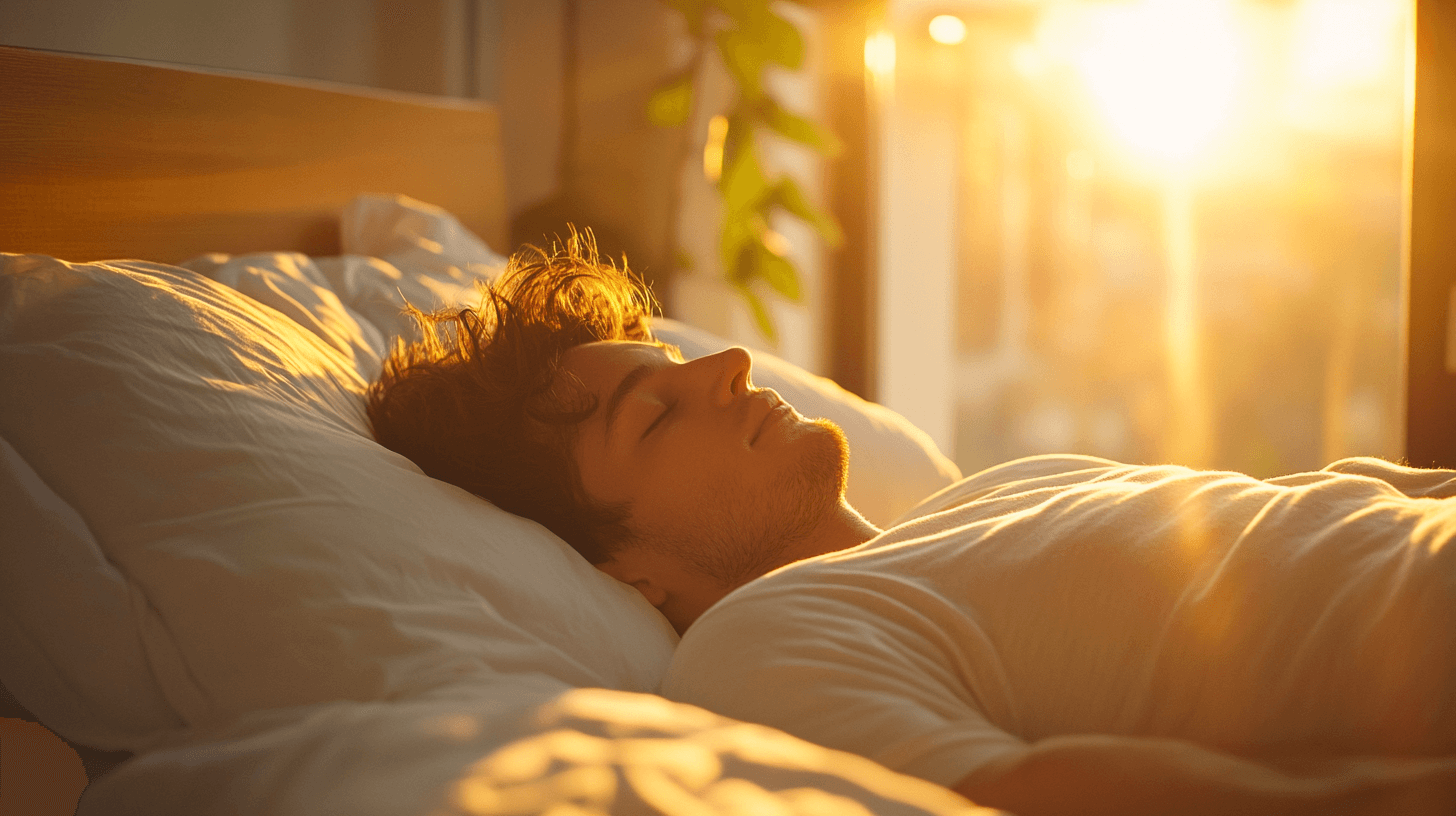 L théanine offre beaucoup de bienfaits pour la qualité du sommeil, on le voit avec la photo de cette homme entrain de dormir paisiblement 