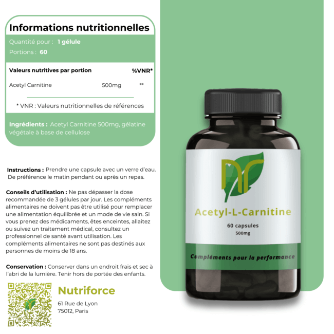 informations nutritionnelles sur le complément d'acétyl l-carnitine
