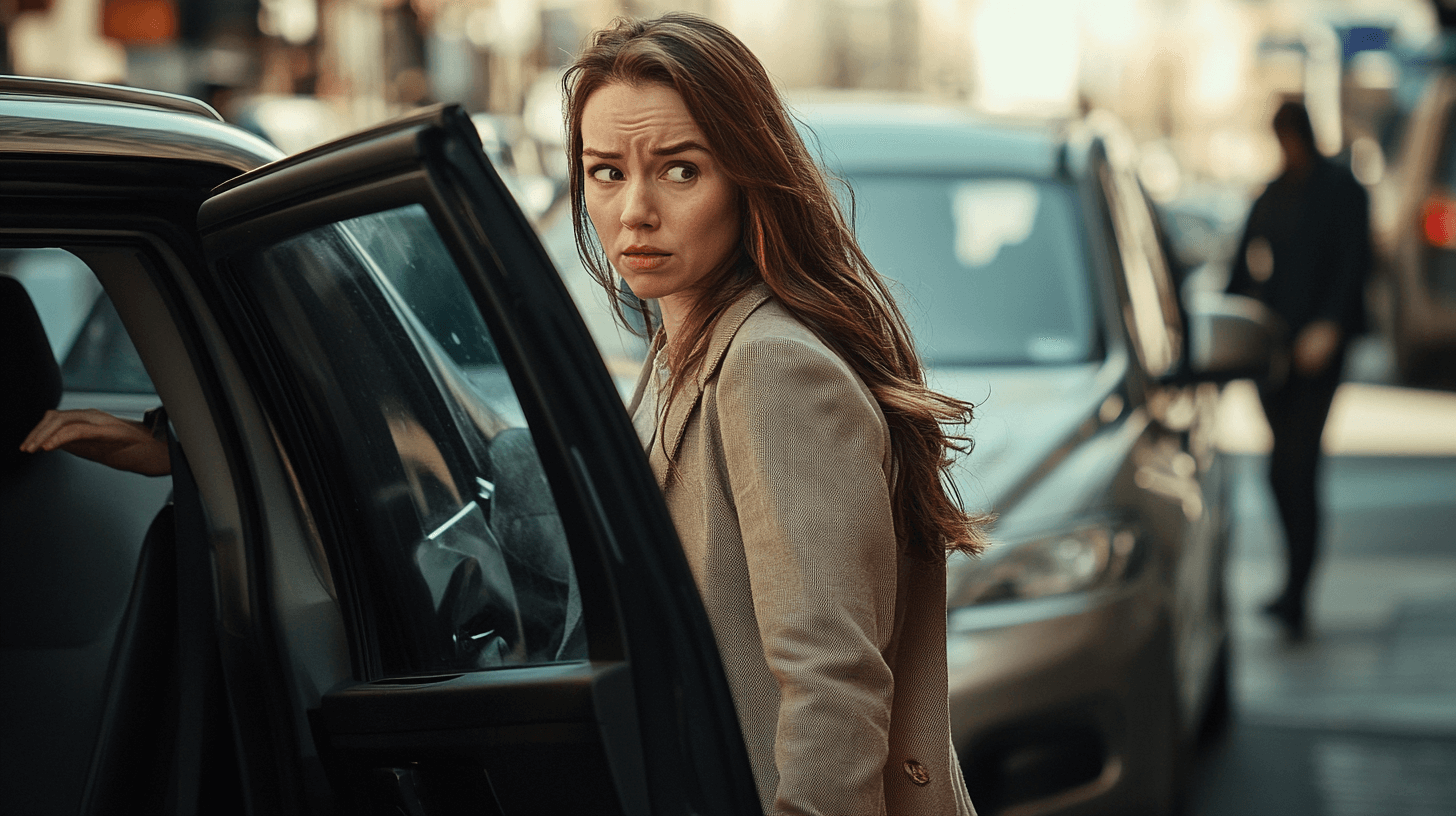 Une femme qui à l'air stressé  en sortant de sa voiture, l'article explique comment l'aider à gérer son stress  