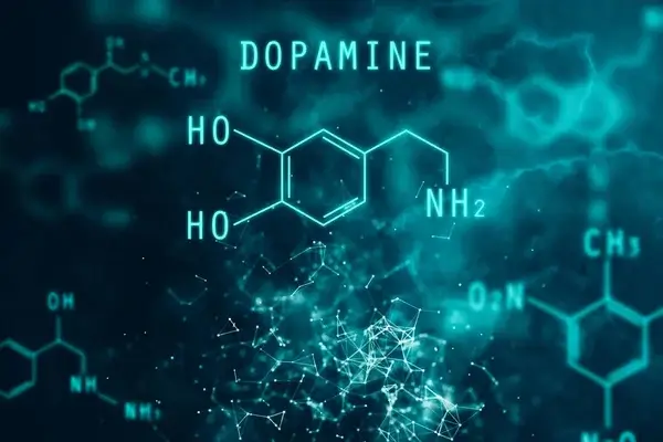 foto de una molécula de dopamina creada a partir de tirosina, sus beneficios para la salud y el cabello permiten mejorar la depresión y reducir los peligros y efectos secundarios. Nuestras opiniones sobre la tirosina son muy positivas, ya que es un precursor de la dopamina y tiene una dosificación sencilla sin contraindicaciones.