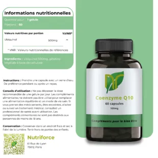 fiche nutritionelle coenzyme q10, un complément alimentaire d'ubiquinol naturel en france pour la santé antioxydant et testostérone