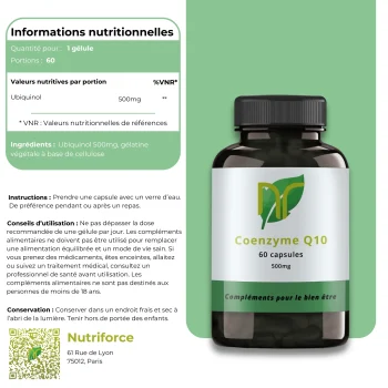fiche nutritionelle coenzyme q10, un complément alimentaire d'ubiquinol naturel en france pour la santé antioxydant et testostérone