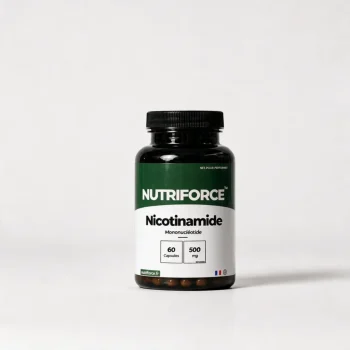 Pot de nicotinamide mononucléotide Nutriforce : 60 capsules apportant chacune 500 mg de NMN, le bêta-nicotinamide mononucléotide