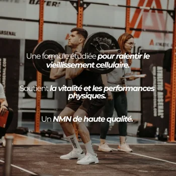 Athlètes à l'entraînement en salle : le nicotinamide mononucléotide Nutriforce est dosé à 500 mg par capsule, soit une capsule par jour