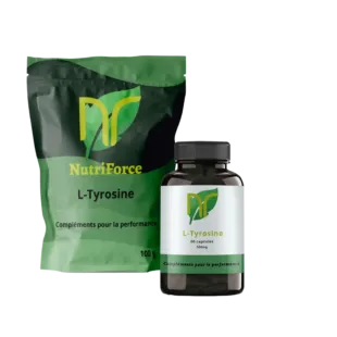 complément alimentaire de L tyrosine pas cher en france et en capsules, gélules et poudre. La tyrosine est un acide aminé pour la musculation mais également un nootropique pour la dopamine