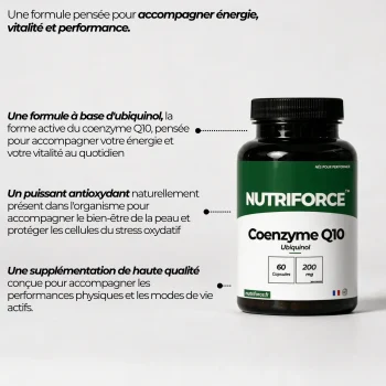 Coenzyme Q10 Nutriforce à base d'ubiquinol, la forme réduite de la CoQ10, 200 mg par gélule, pour les sportifs et les modes de vie actifs