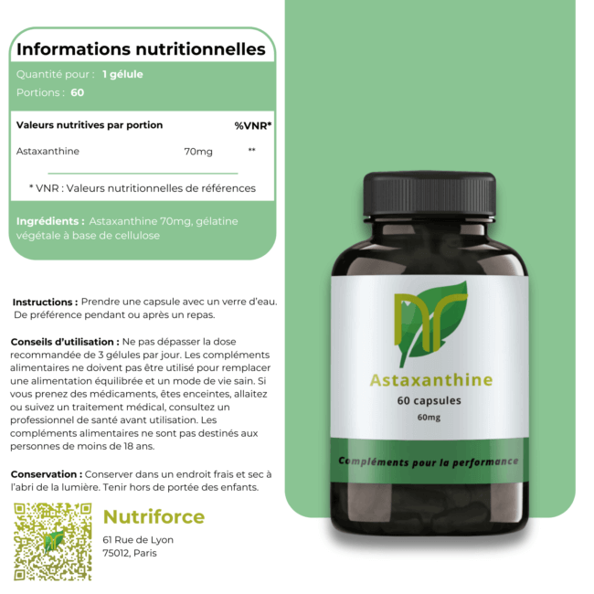 valeurs nutritionnelles de l'astaxanthine de chez Nutriforce