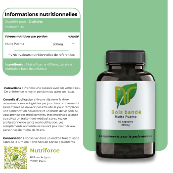 valeurs nutritionelles du complément alimentaire de bois bandé ou muira puama pour la musculation
