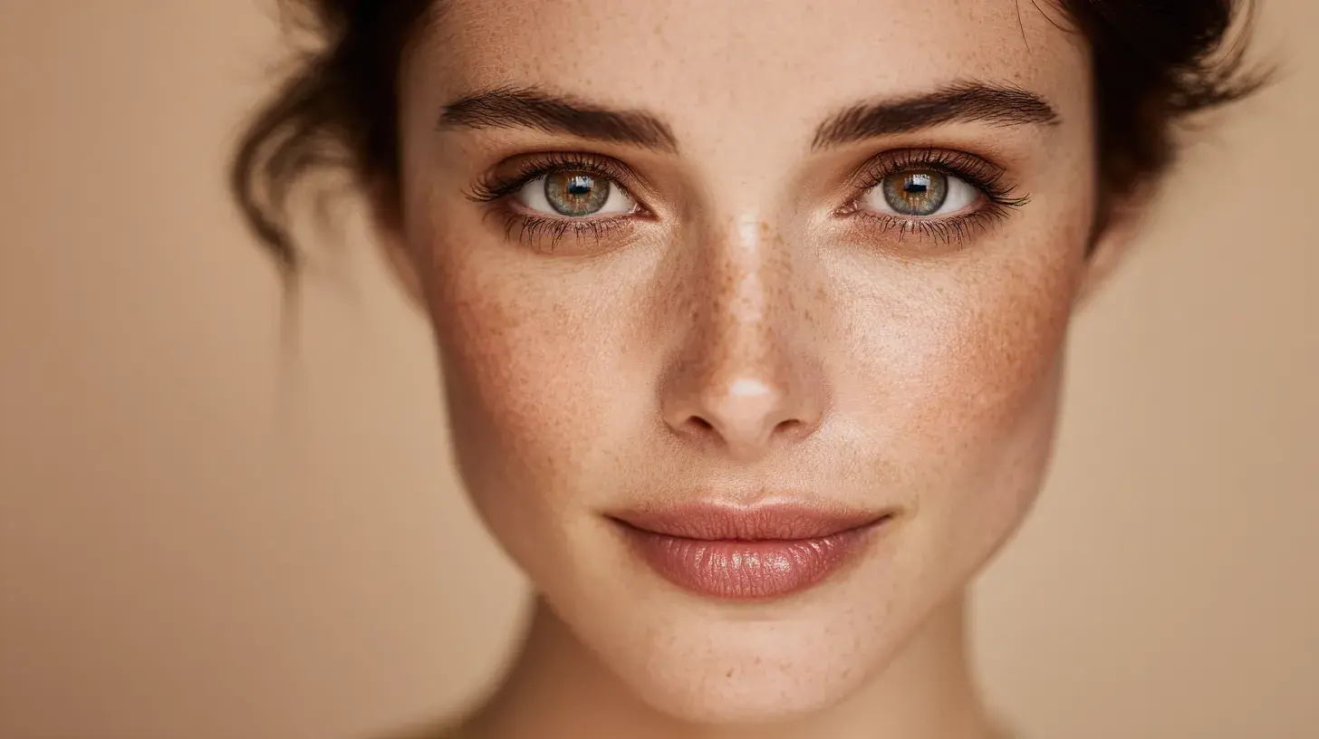 Portrait photoréaliste d’une personne adulte en bonne santé hépatique, avec une peau lumineuse et un regard clair, dans une cuisine moderne avec des légumes frais, illustrant les bienfaits de l'astaxanthine et une routine bien-être naturelle.