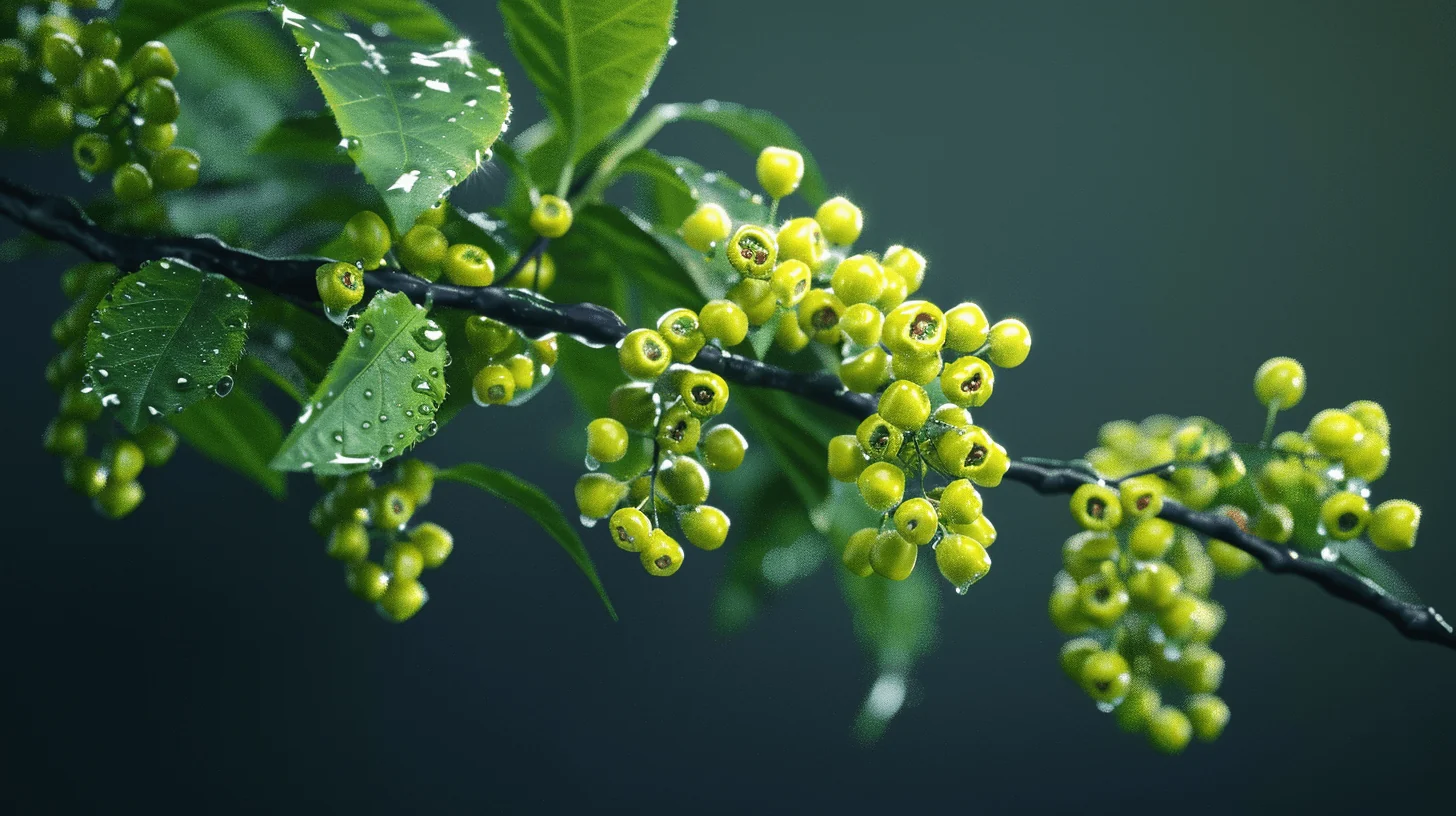 Branche de plante aux petites baies vertes
