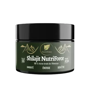 photo de la résine de shilajit bio nutriforce et ses bienfaits sur cette image produit