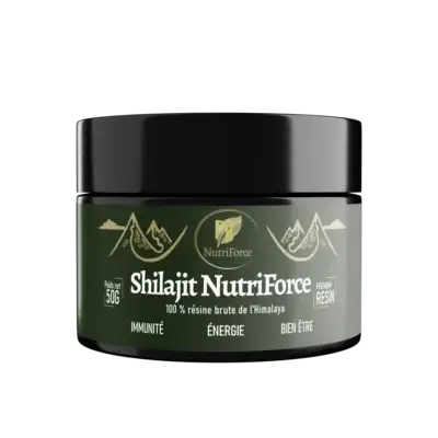 photo de la résine de shilajit bio nutriforce et ses bienfaits sur cette image produit