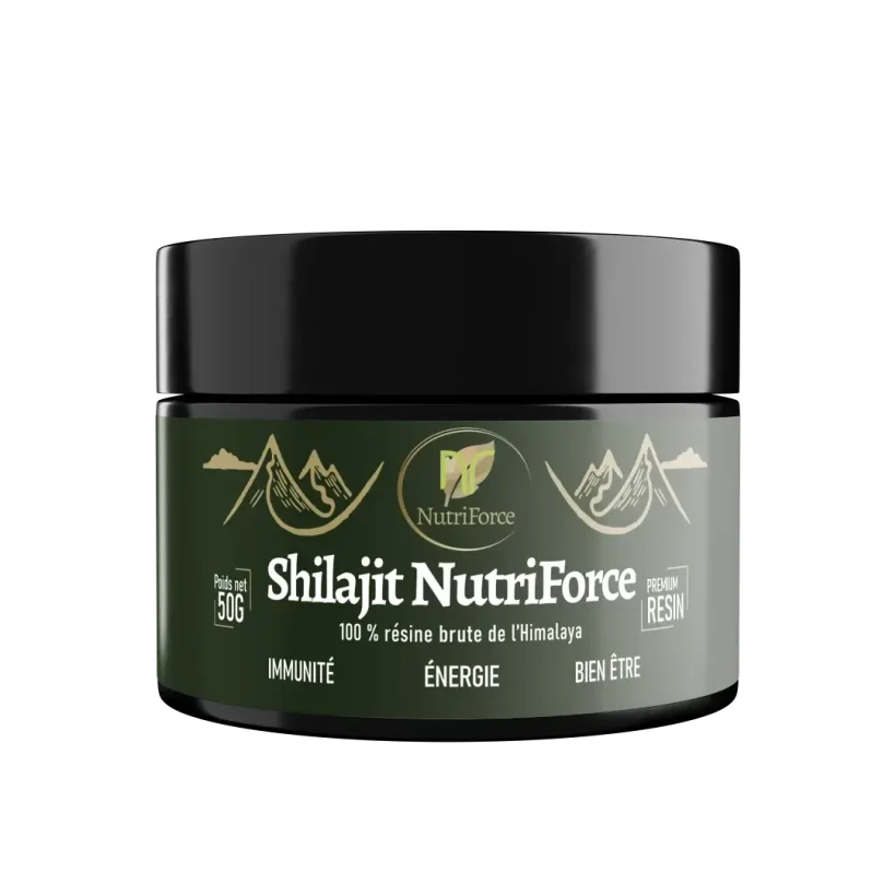 photo de la résine de shilajit bio nutriforce et ses bienfaits sur cette image produit