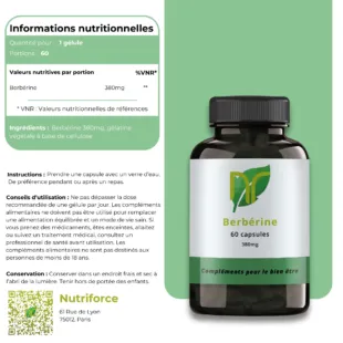 fiche nutritionelle nutriforce de la berbérine, un complément naturel pour la peau, la digestion et ses autres bienfaits