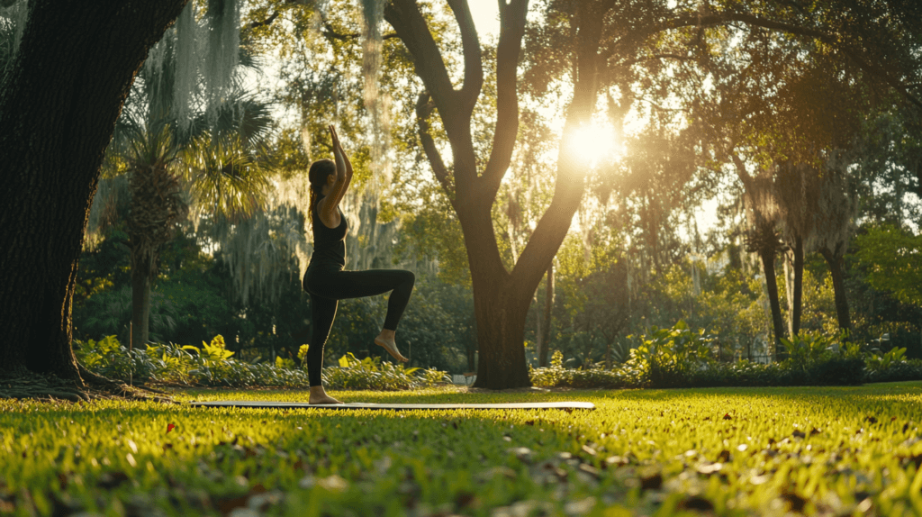 Une femme dans un parc entrain de faire du sport, le guarana à de nombreux bienfaits sur la santé