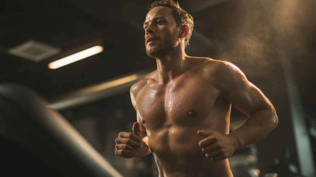un homme fais du running sur un tapis 