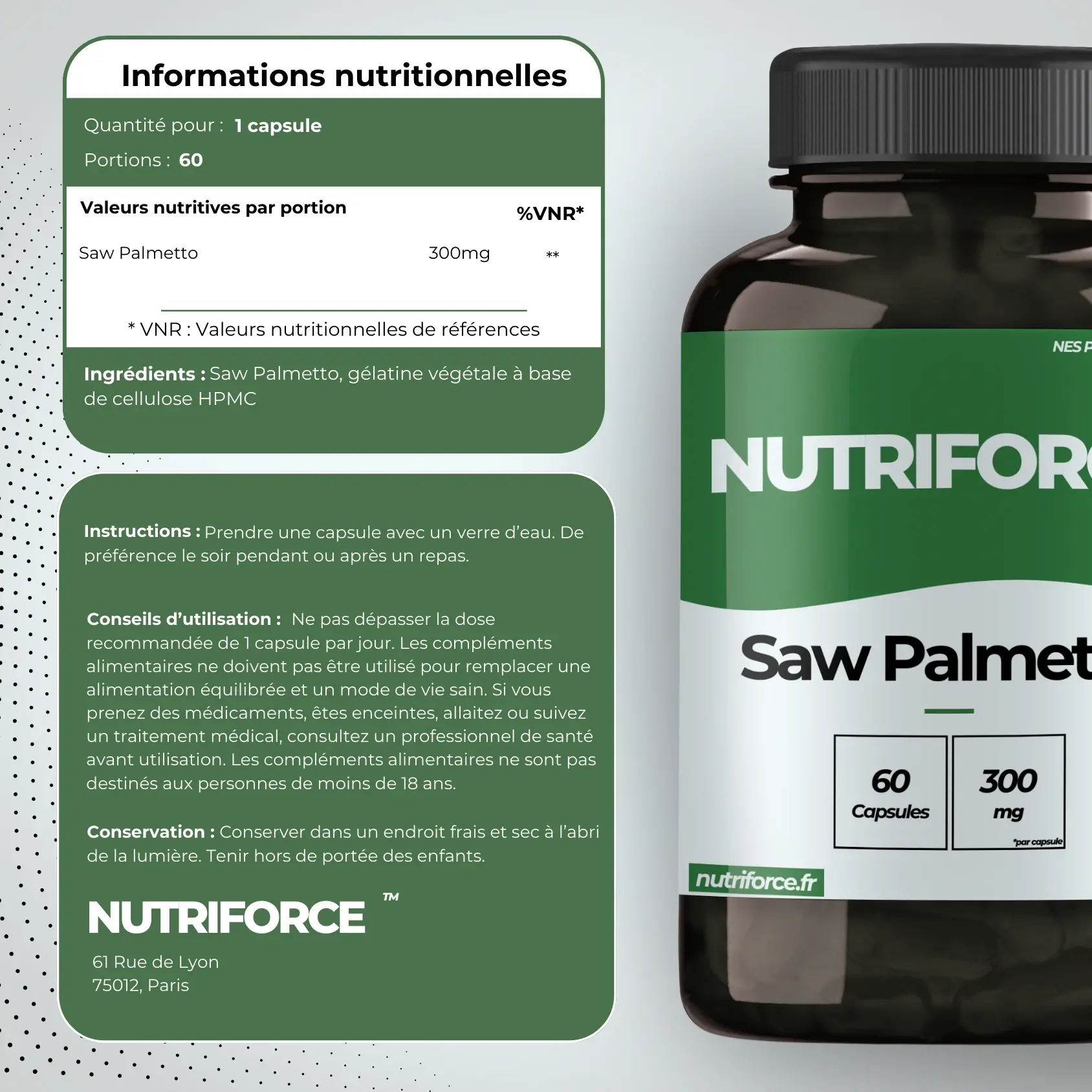 fiche nutritionnelle, transparence et origine du saw palmetto