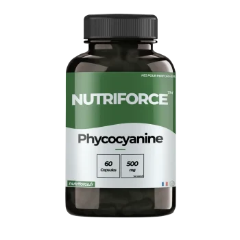 Pot de 60 gélules de phycocyanine Nutriforce, 500 mg de phycocyanine extraite de la spiruline par gélule