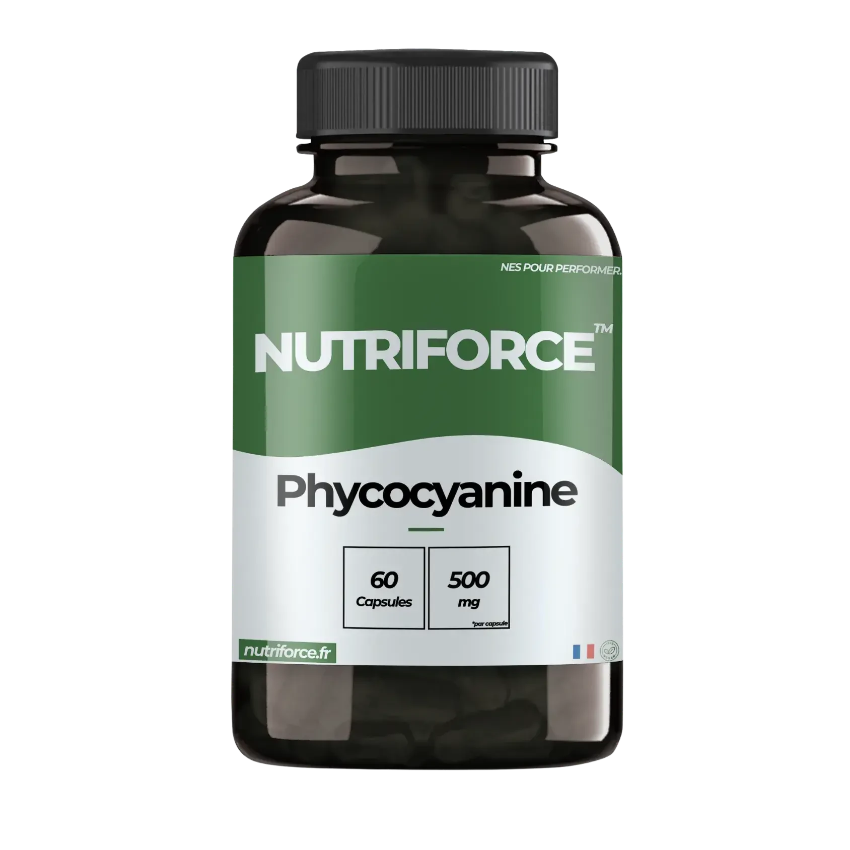 Pot de 60 gélules de phycocyanine Nutriforce, 500 mg de phycocyanine extraite de la spiruline par gélule