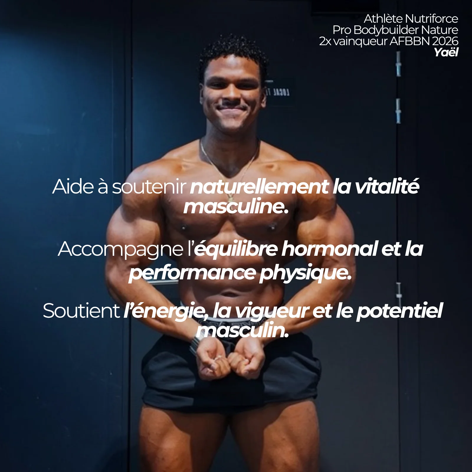 Yaël, bodybuilder professionnel en catégorie nature et double vainqueur AFBBN 2026, athlète Nutriforce : le pollen de pin se prend à une cuillère par jour