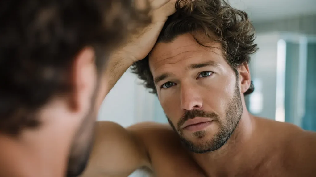 un homme se regarde dans le miroir 