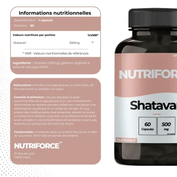 fiche nutritionnelle du shatavari bio de pharmacie nutriforce avec origine et transparence