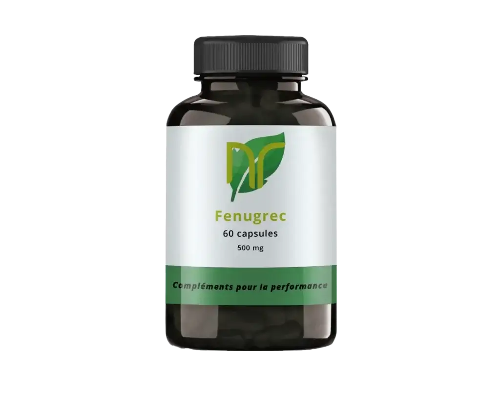 photo d'une boite de complément alimetnaire de fenugrec pour ses bienfaits sur la testostérone et faire grossir chez l'homme. Le fenugrec est une graine mise en gélule qui aide pour grossir et prendre du poids en musculation avec un boost de testostérone.