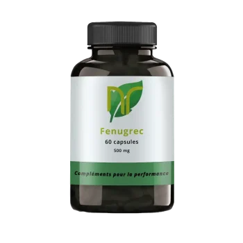 photo d'une boite de complément alimetnaire de fenugrec pour ses bienfaits sur la testostérone et faire grossir chez l'homme. Le fenugrec est une graine mise en gélule qui aide pour grossir et prendre du poids en musculation avec un boost de testostérone.