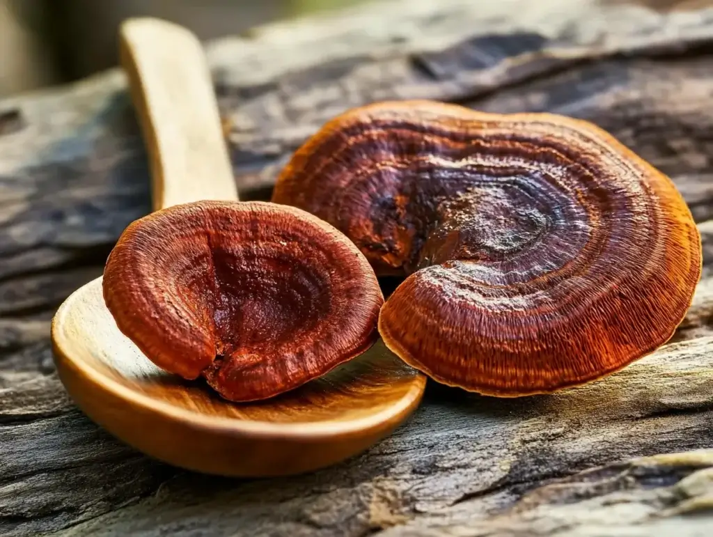 photo d'un champignon de reishi utilisé pour faire des compléments alimentaires