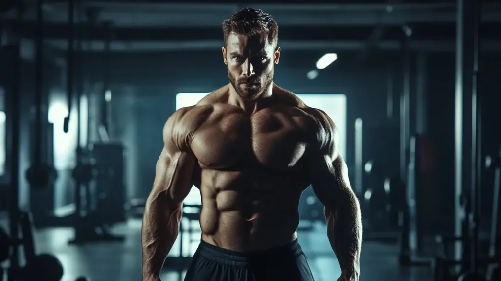 homme qui fait de la musculation et prend poudre et gélules de fenugrec