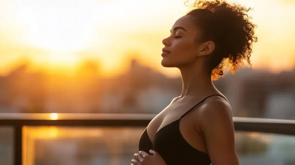 sur cette photo, on voit une femme qui a pris de la quercétine et qui a bien digéré, cela a favorisé sa bonne digestion