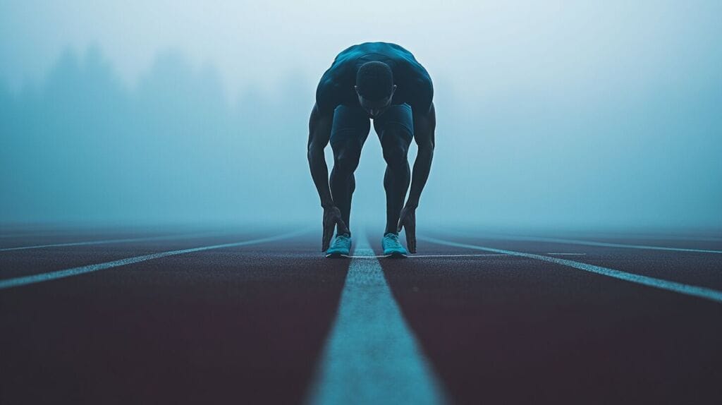 Un sportif sur une piste d'athlétisme qui va courir pour améliorer son endurance