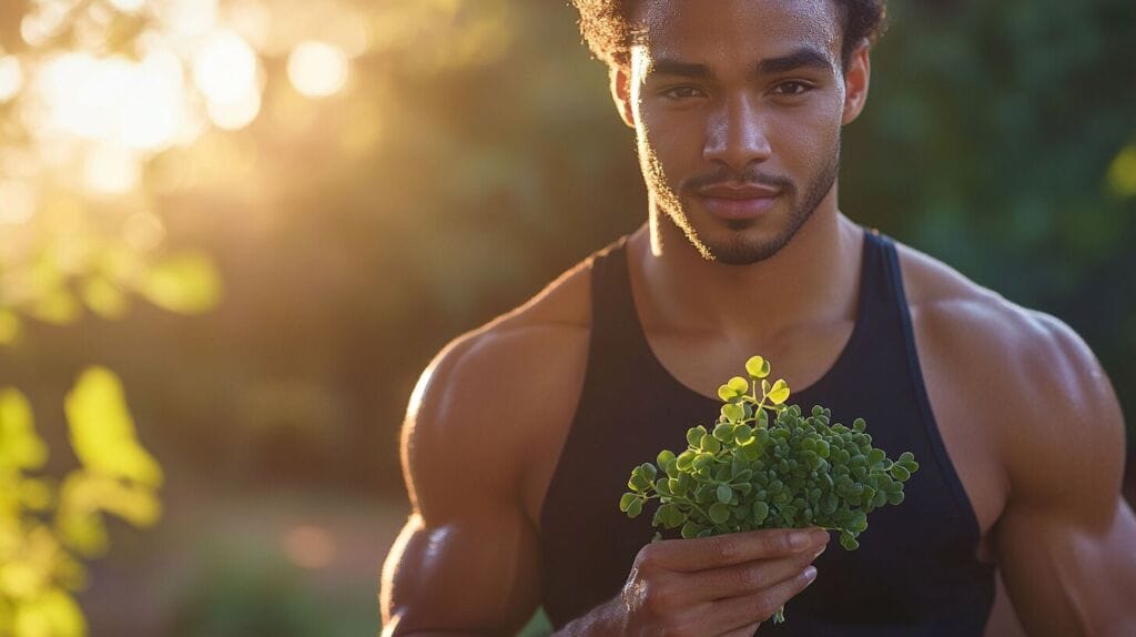sportif qui tient une plante de fenugrec