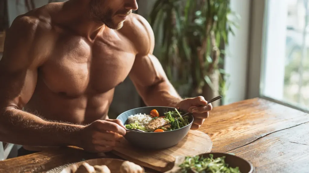 homme mangeant équilibré favorisant sa forme physique avec les bienfaits de la chlorelle