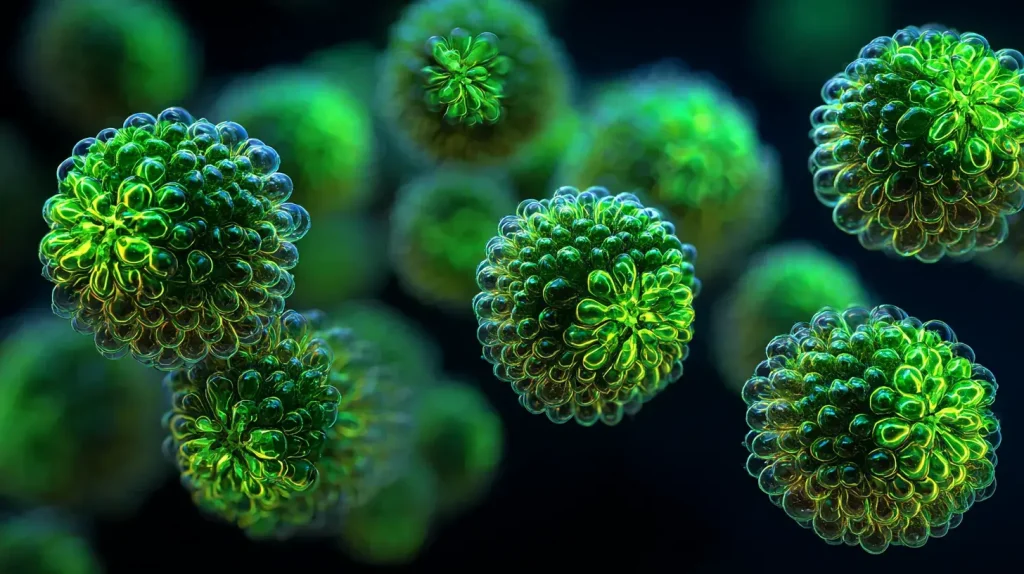 microalgue chlorella verte en détail illustrant les bienfaits de la chlorelle sur la santé