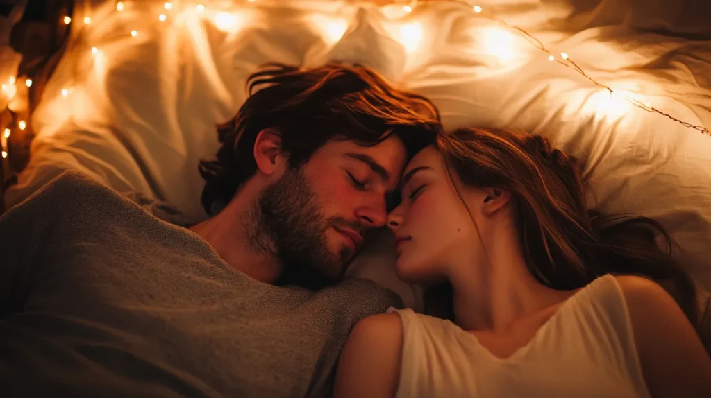 homme et femme dans un lit se regardent