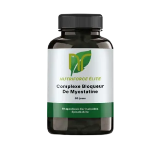photo d'un bloqueur et inhibiteur de myostatine naturel en boite de 60 capsules, il s'agit d'un complément alimentaire naturel nutriforce pour bloquer la myostatine naturellement