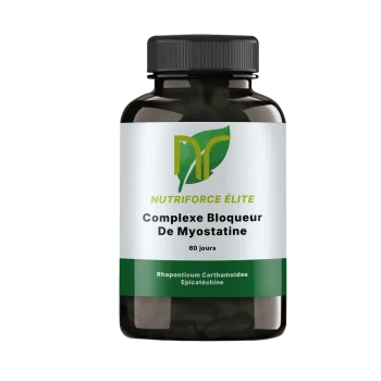 photo d'un bloqueur et inhibiteur de myostatine naturel en boite de 60 capsules, il s'agit d'un complément alimentaire naturel nutriforce pour bloquer la myostatine naturellement