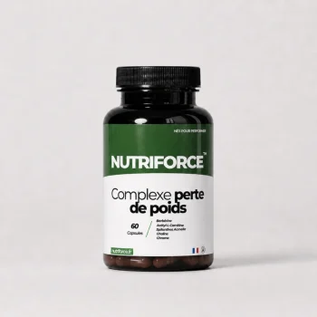 Pot du complément alimentaire perte de poids Nutriforce, 60 gélules associant berbérine, Spilanthes acmella, acétyl-L-carnitine, choline et chrome