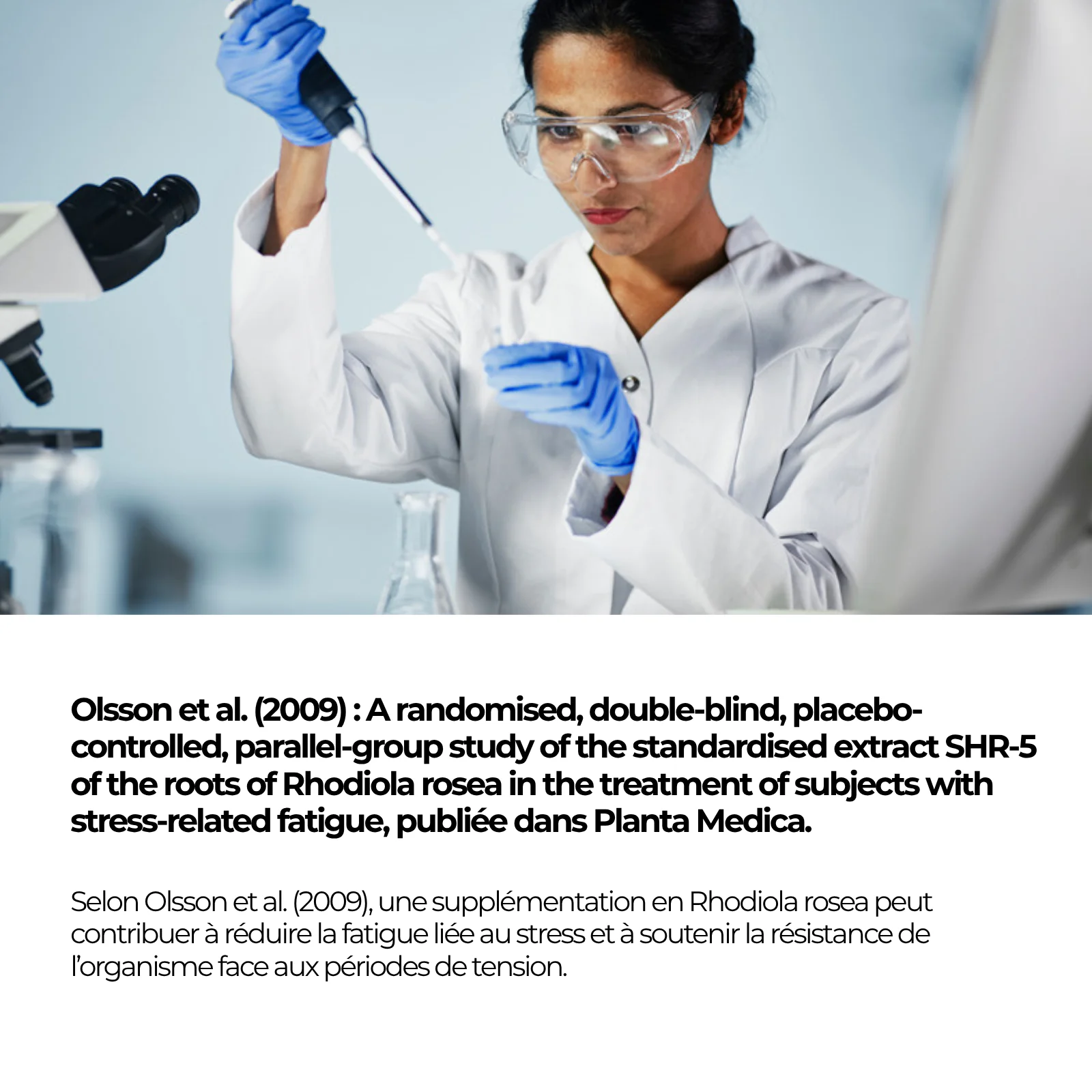 Étude Olsson 2009 publiée dans Planta Medica sur l'extrait standardisé SHR-5 de Rhodiola rosea, troisième actif du nootropique Nutriforce, 150 mg par gélule