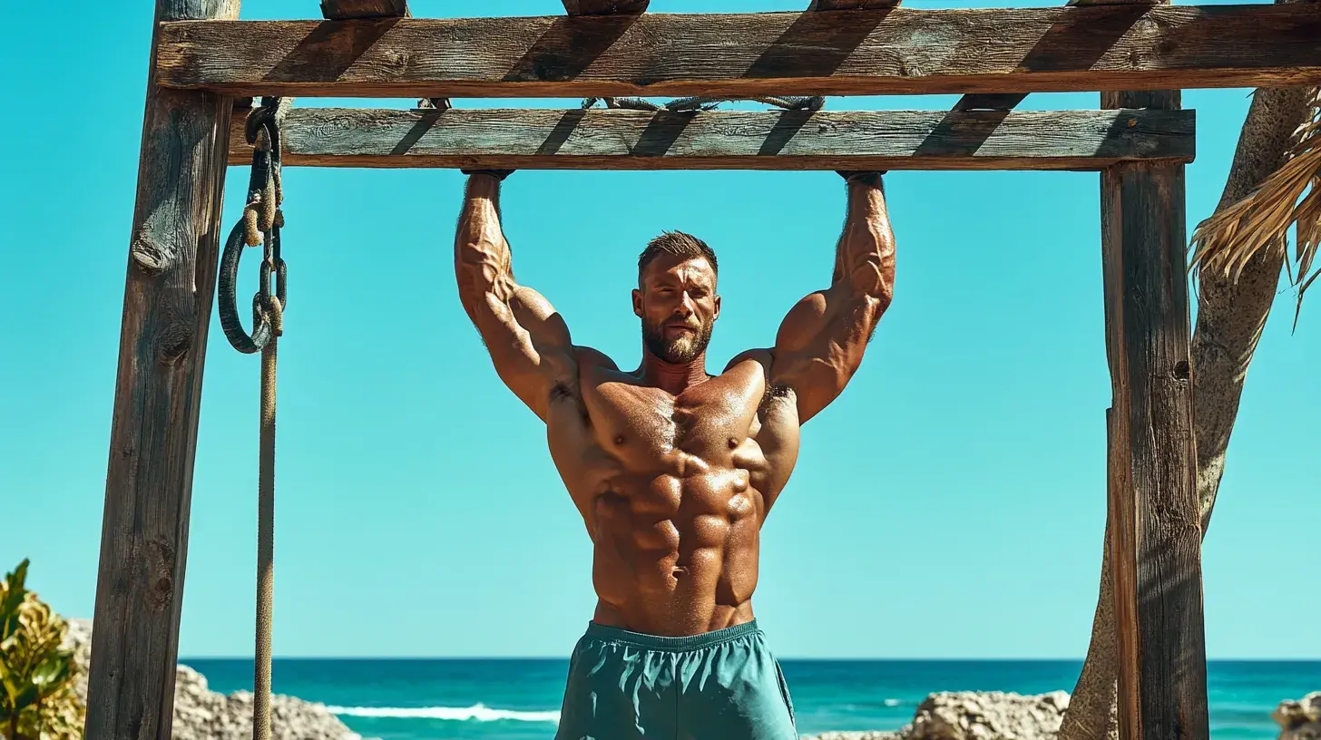 homme musclé qui s'apprête à faire des tractions